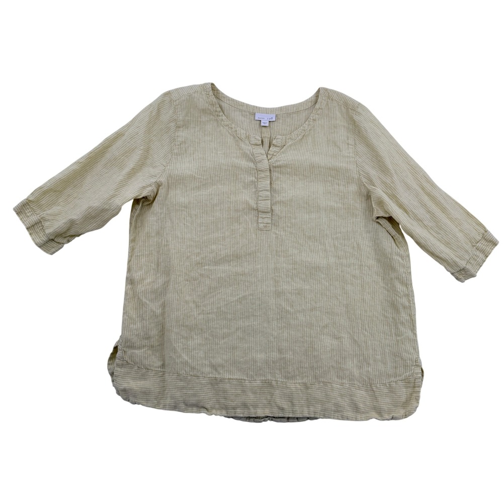 J. Jill Love Linen Yellow Pinstripe 3/4 Sleeve Tunic Blouse Top Womens Large